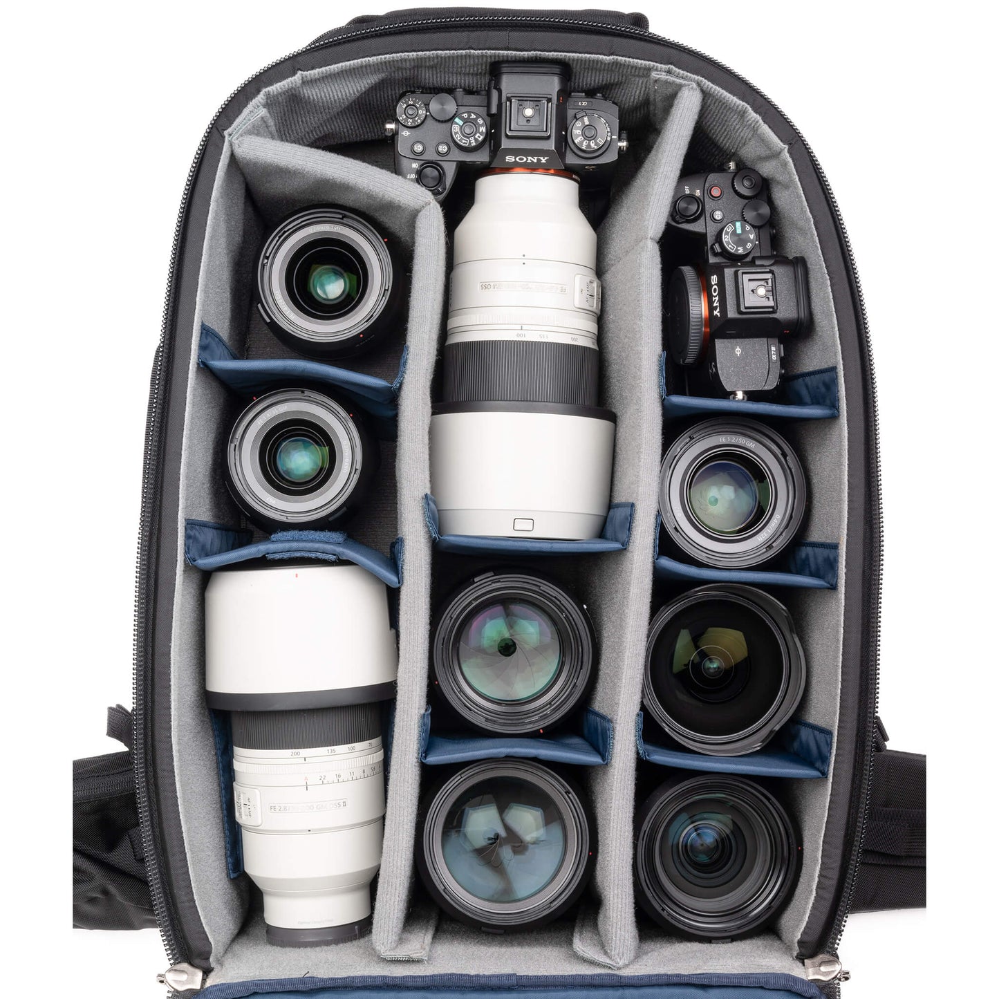 Sony Gripped A1 with 100-400mm f/4.5-5.6-, Gripped A7rIV, 70-200mm f/2.8, 24mm f/1.4, 35mm f/1.4, 50mm f/1.2, 85mm f/1.4, 135mm f/1.8, 12-24mm f/2.8, 24-70mm f/2.8