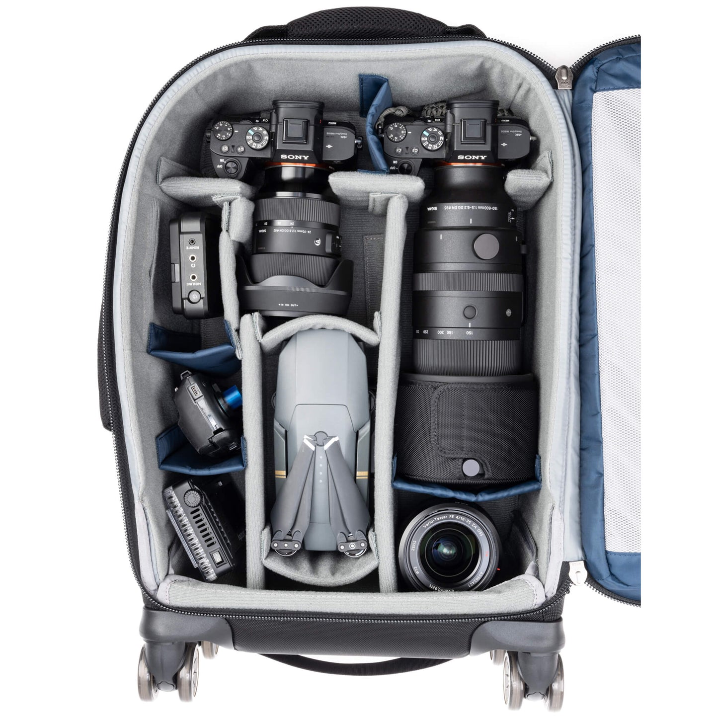 
                  
                    2 standard-size camera bodies with lenses attached
                  
                