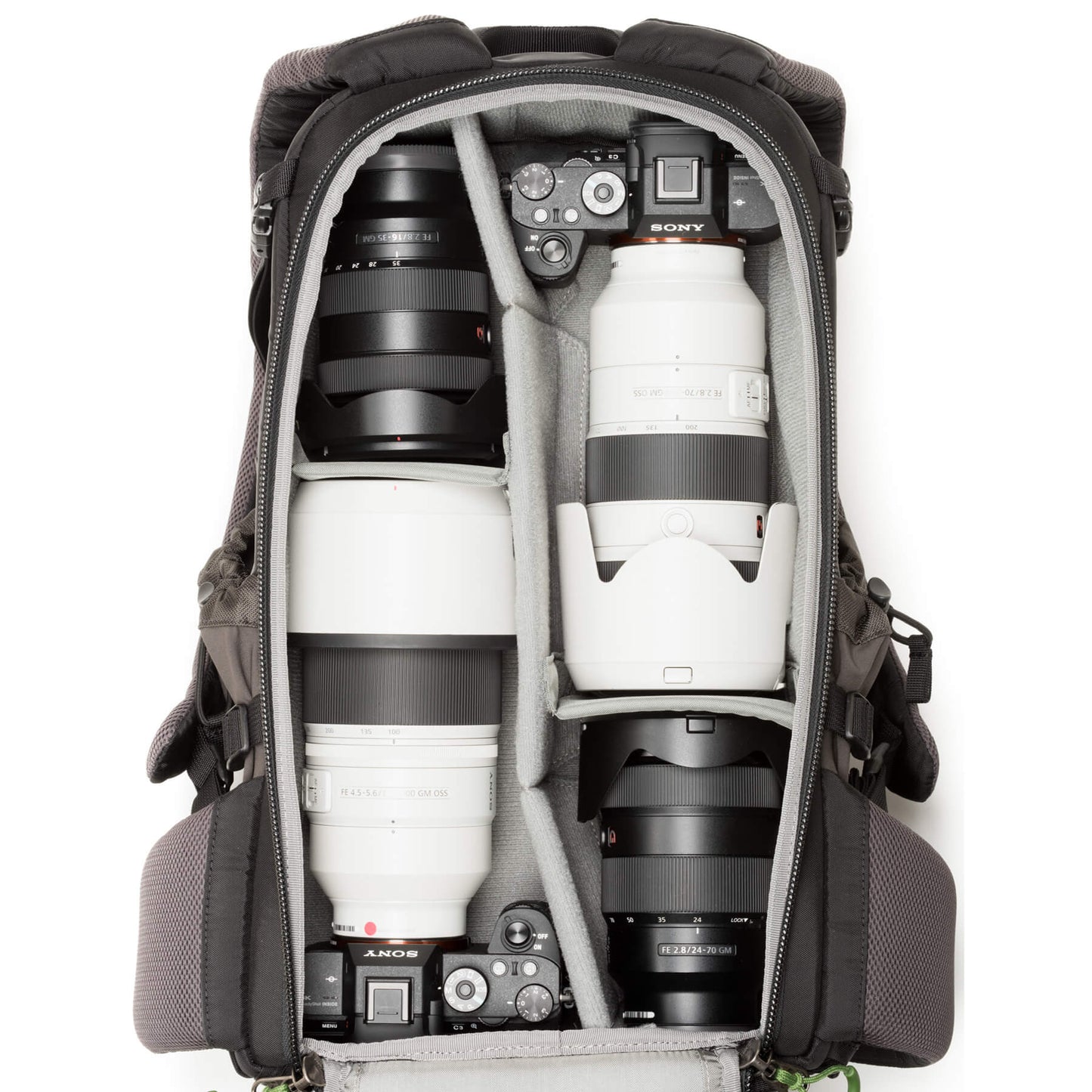 
                  
                    Sony A7 with 70–200mm f/2.8 attached, Sony A7 with 100-400mm f/4.5-5.6 attached, 16–35mm f/2.8, 24–70mm f/2.8
                  
                